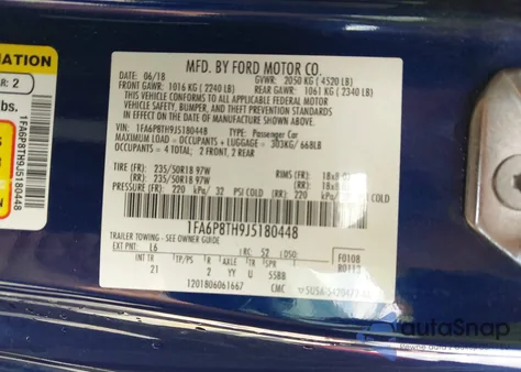 2018 Ford Mustang Ecoboost z USA, uszkodzony, nr VIN 1FA6P8TH9J5180448